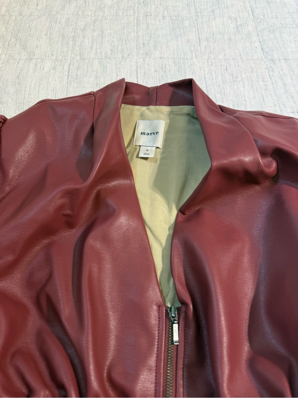 Anthropologie Maeve The Tommie Vegan Leather Zip Front Shirt Plum Wine Sz Small - Picture 7 of 12